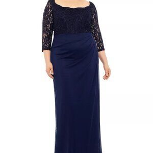 Betsy & Adam Plus Size 16W Navy Blue Lace Scoop-Neck Cocktail Maxi Gown Dress